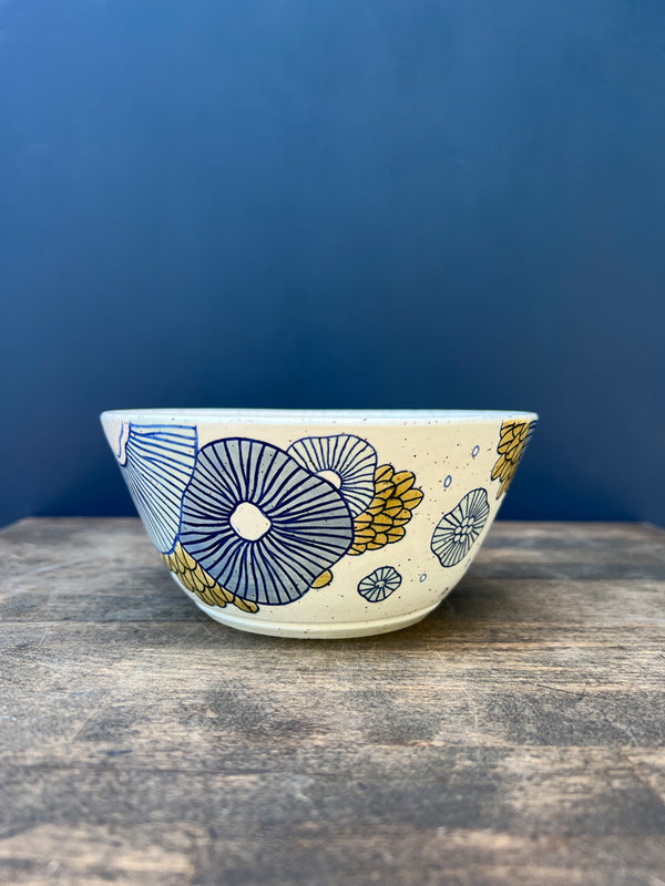 Medium Bowl - Floral Blue with Green 37