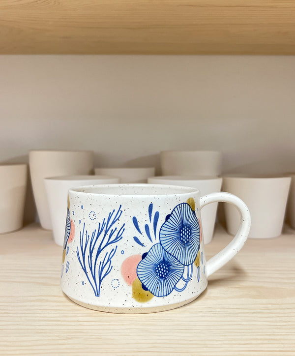 Mug 21 - Floral Blue with Pink and Green