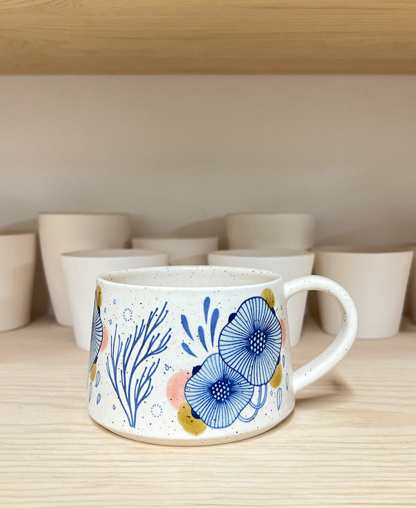 Mug 22 - Floral Blue with Pink and Green